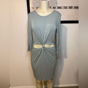 Sweet Claire Long Sleeve Knot-Front Dress in Gray